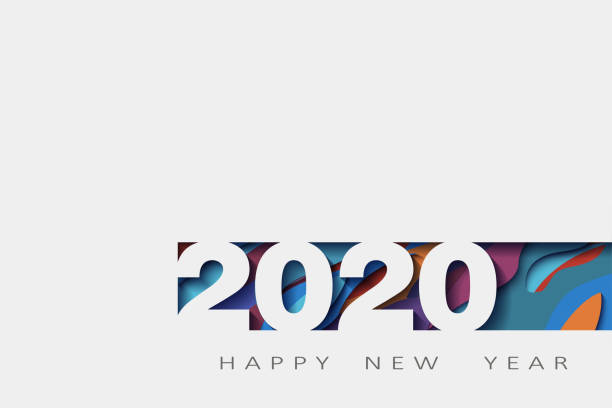 ilustraciones, imágenes clip art, dibujos animados e iconos de stock de 2020 feliz año nuevo, diseño abstracto 3d, ilustración, capas realistas, para banners, carteles folletos - 2020