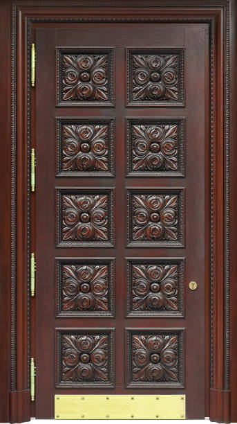 istock wooden door with a pattern isolated 1160821277