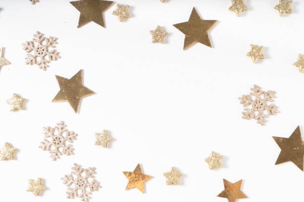 istock Christmas flat lay scene with golden decorations 1160821472