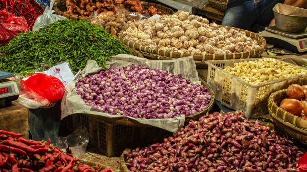 Many varieties ingredients for cooking needs in traditional market stock photo