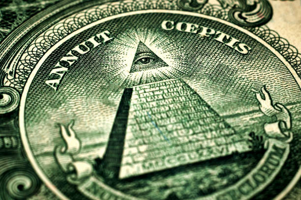 istock fragment of old dirty one dollar bank note. masonic pyramid 1160825082