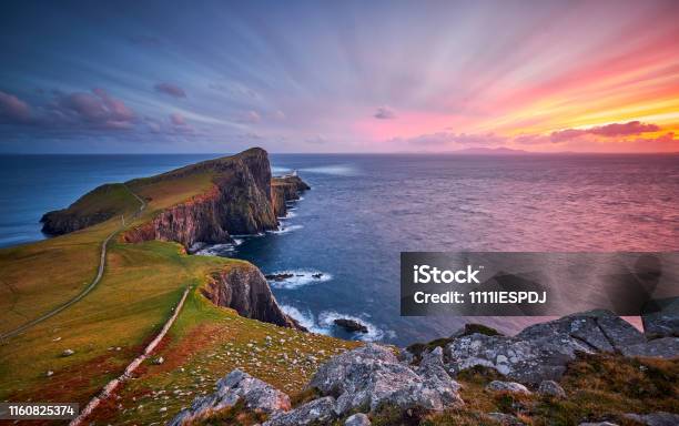 Neist Point Lighthouse Isle Of Skye Scotland Uk Stock Photo - Download Image Now - Scotland, UK, Landscape - Scenery