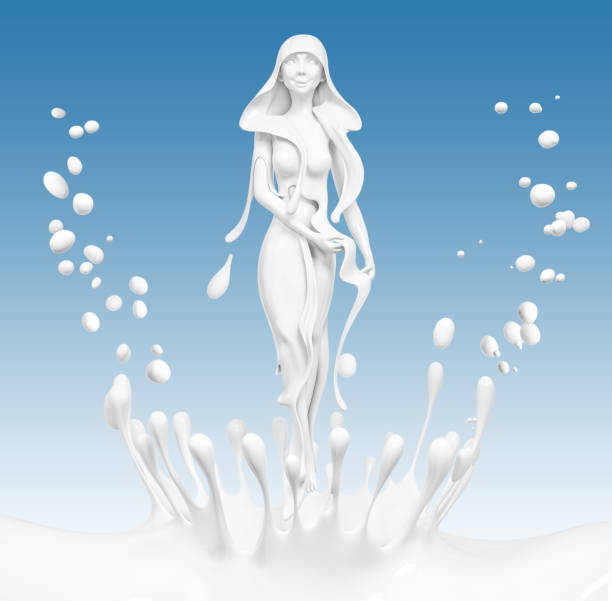 istock Splash milk and girl isolated on blue background 3d rendering 1160826717