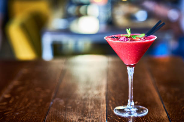 Cocktail on the wooden bar counter