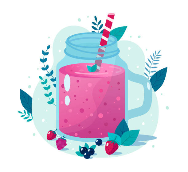 만화 스무디. 베리 스무디. - healthy lifestyle cranberry healthy eating milk shake stock illustrations