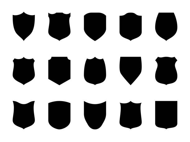 Shield blank emblems. Heraldic shields, security black labels. Knight award, medieval royal vintage badges isolated vector set Shield blank emblems. Heraldic shields, security black labels. Knight award, medieval royal vintage badges isolated vector protect shape soccer arms silhouette elements set hunting trophy stock illustrations