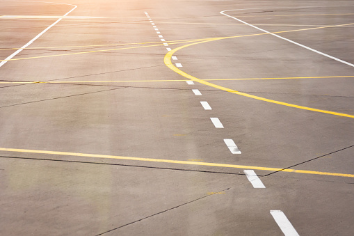 Marking for ground transportation on the airport apron among taxiways