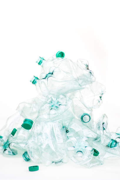 heap of empty crumpled plastic bottles on a white background - tailings container environment pollution imagens e fotografias de stock