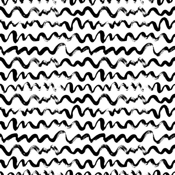 Wavy lines hand drawn seamless pattern. Brush grunge vector texture. Wavy lines hand drawn seamless pattern. Brush grunge vector texture. Black scribbles on white background. Abstract brushstrokes freehand drawing. Ink wrapping paper, textile monochrome design. river patterns stock illustrations