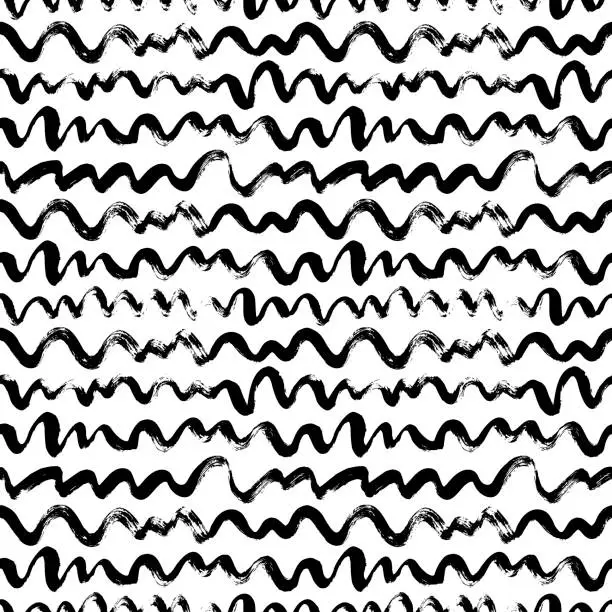 Vector illustration of Wavy lines hand drawn seamless pattern. Brush grunge vector texture.