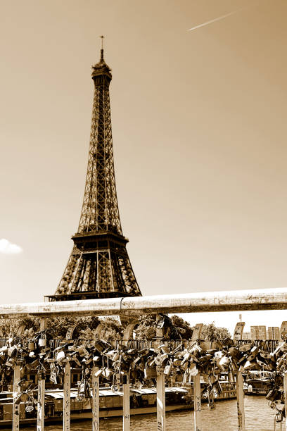 istock Eiffel Tower and bridge with many Love Locks 1160835485