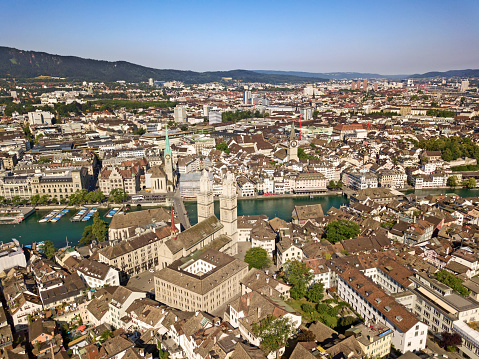 ZURICH - MAY 17: Aerial view of Zurich historical center on May 17, 2015 in Zurich, Switzerland.