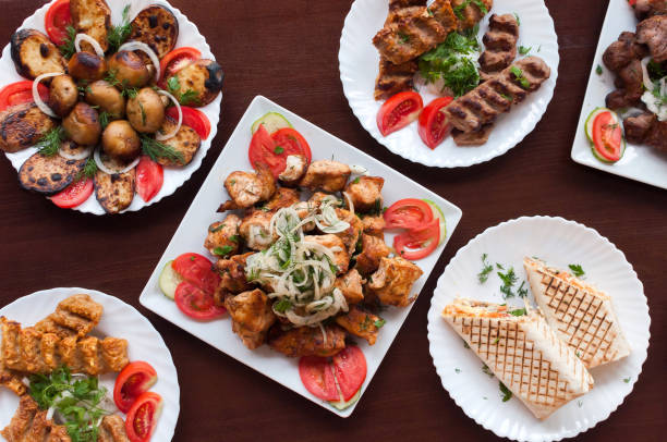 istock Mix kebab on a plate top view 1160837453