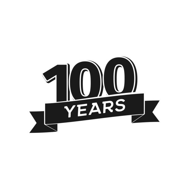 Vector 100 years anniversary icon. Isolated black sign 100th jubilee on white background Vector 100 years anniversary icon Isolated black sign 100th jubilee on white background. old old fashioned black 100th anniversary stock illustrations