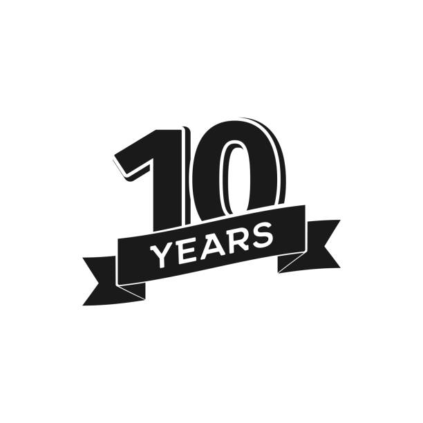 Vector 10 years anniversary icon. Isolated black sign 10th jubilee on white background Vector 10 years anniversary icon Isolated black sign 10th jubilee on white background. 10th anniversary stock illustrations
