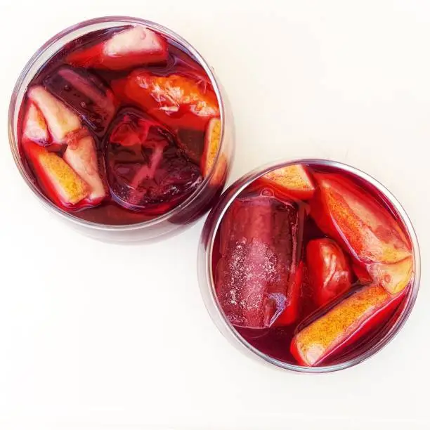 Two glasses of sangria from directly above