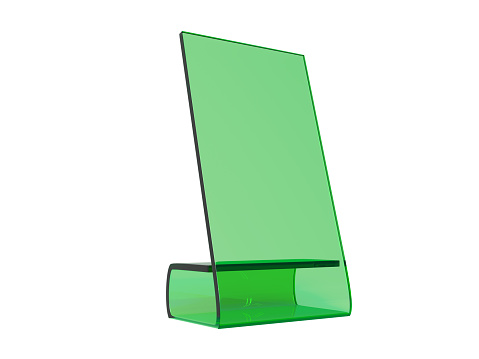 Green Acrylic Or Plastic Table Stand Display On White Background 3d Green Acrylic Or Plastic Table Stand Display On White Background 3d