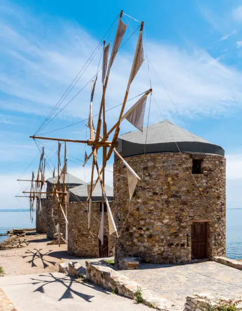 Photo of The famous historical stone windmills in island of Chios (Sakiz Adasi), Greece