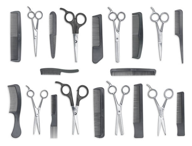 istock Set of combs and scissors isolated on white background. 1160846873