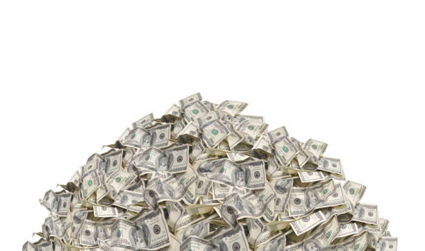 Pile with American one hundred dollar bills isolated on white background Pile with American one hundred dollar bills isolated on white background us currency photos stock pictures, royalty-free photos & images