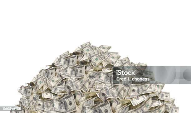 Pile With American One Hundred Dollar Bills Isolated On White Background Stock Photo - Download Image Now