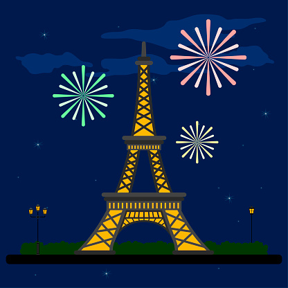 Colored French Landscape Stock Illustration - Download Image Now - Night, Eiffel  Tower - Paris, Agricultural Field - iStock