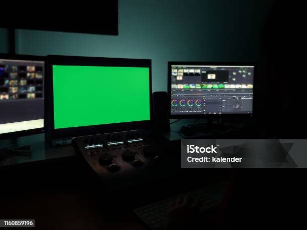 Color Grading Machine For Adjusting Color On Digital Video Movie With Green Screen Stock Photo - Download Image Now