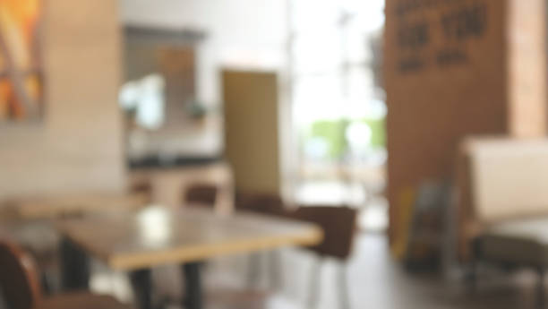 istock abstract Blur Interior of, modern restaurant and cafe. modern design in loft style, copy space 1160859499