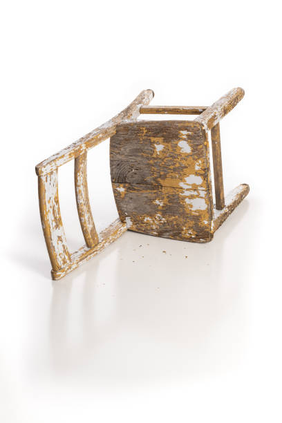 old chair with paint peeling off, lead contamination concept - paint lead peeling peeled imagens e fotografias de stock