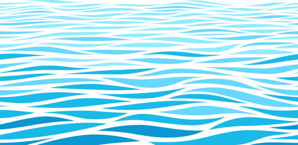 illustrations, cliparts, dessins animés et icônes de paysage bleu d'onde d'eau de perspective. modèle d'onde horizontale vectorielle sans couture - wave pattern water seamless