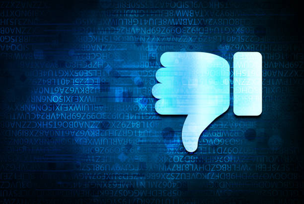 Thumbs down icon abstract blue background illustration design Thumbs down icon isolated on abstract blue background illustration design thumb down stock illustrations