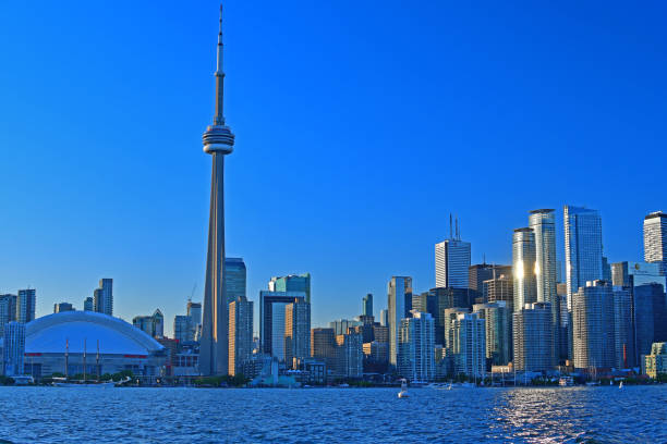 istock Skyline of Toronto, Canada at twilight as seen from the harbor 1160865528