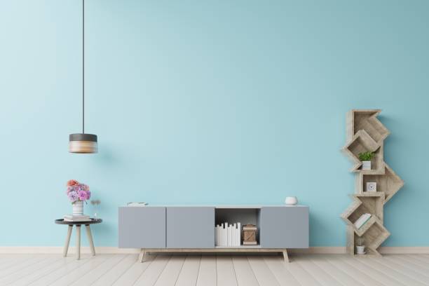 istock Stand TV in modern empty room blue wall 1160866544