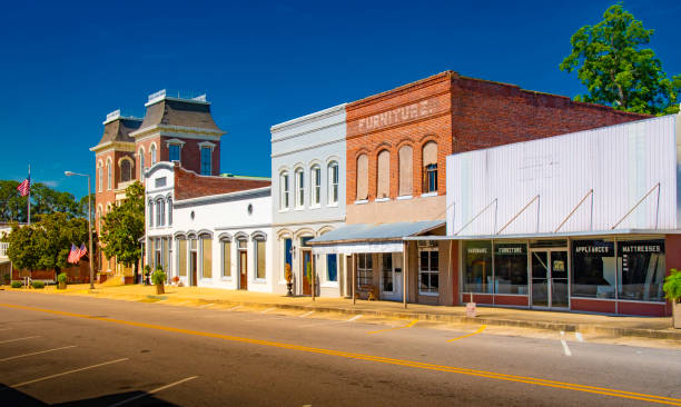 Main Street USA Downtown shops in Union Springs, Alabama. georgia country photos stock pictures, royalty-free photos & images