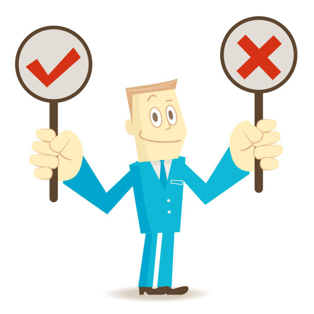 Businessman (elite) with Right and Wrong Sign (true-false question; yes-no question) Businessman Characters Full Length Vector art illustration.
Businessman (elite) with Right and Wrong Sign (true-false question; yes-no question). misspelled stock illustrations