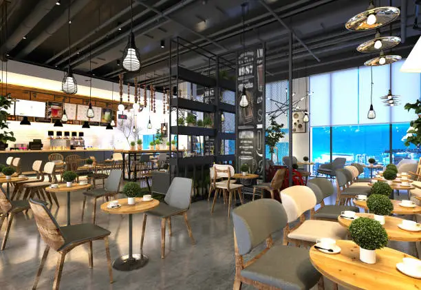 Photo of 3d render of restaurant interior
