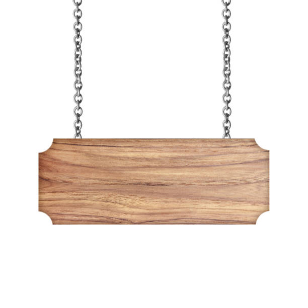 istock Wooden sign hanging on a chain isolated on white 1160878653