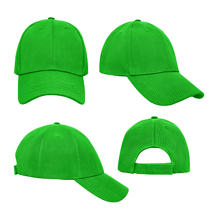 Green empty clear baseball cap 4 view isolated on white background