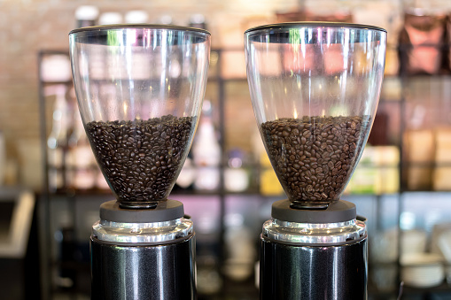 Coffee beans in coffe grinder