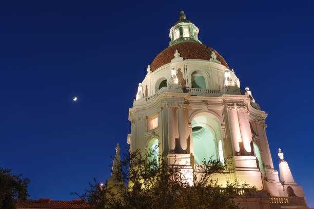 istock Pasadena City Hall main tower and moon 1160888179