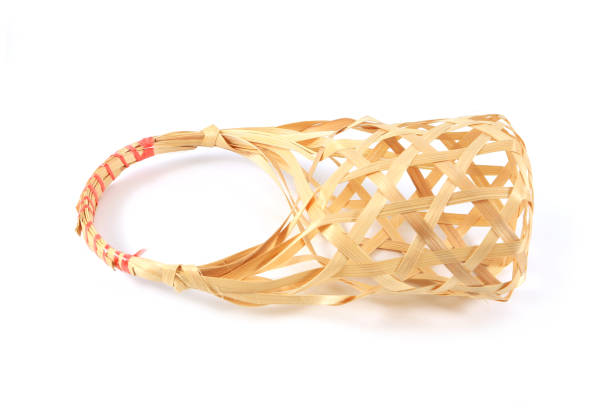 istock Wicker round bamboo basket on white background. 1160889667
