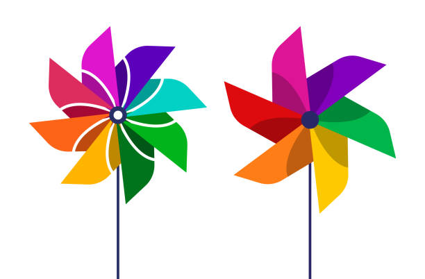 pinwheel logo The pinwheel logo flat design vector illustrations. TBright coolored logo. Summer style. colorful paper windmill toy stock illustrations