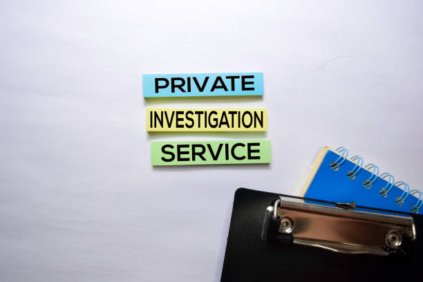 istock Private Investigation Service text on top view isolated on white background. 1160897676