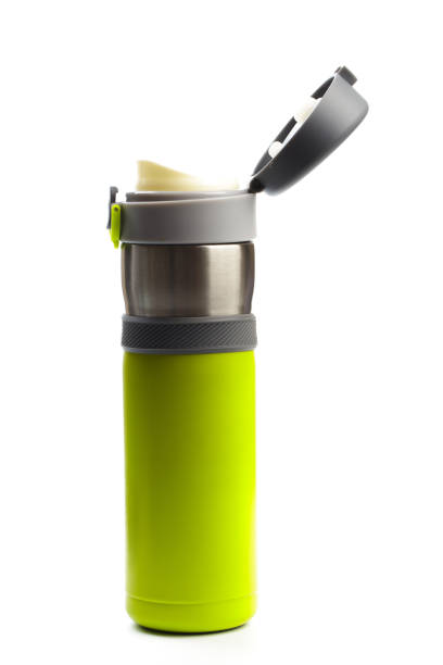 istock empty stainless thermo water bottle close-up isolated on white background. Studio photography 1160899867
