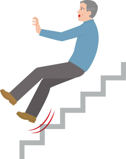 istock An elderly person who slipped on the stairs. Vector illustration. 1160900674