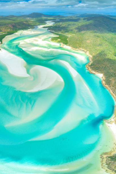 hill inlet am whitehaven beach auf whitesunday island, queensland, australien - meeresarm stock-fotos und bilder