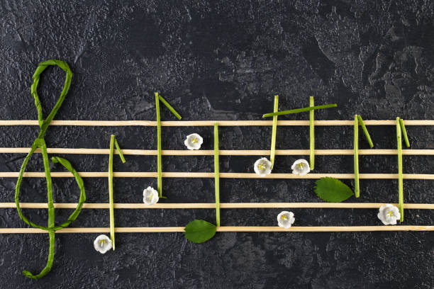 istock Musical notes conception. Wooden musical notes and flowers 1160902746