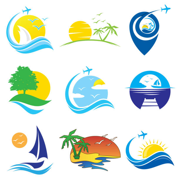 Set of colorful travel vector icon symbol for element design on the white background Set of colorful travel vector icon symbol for element design on the white background. Collection of travel symbol design template in flat style. Vector illustration EPS.8 EPS.10 tourism logo stock illustrations
