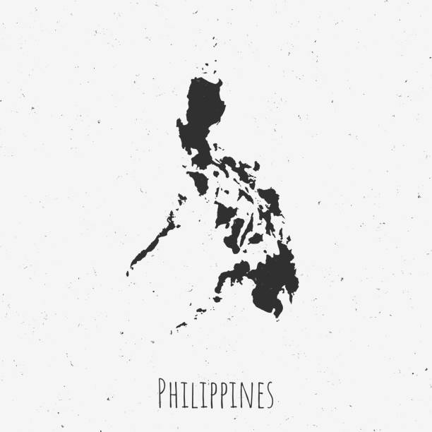 ilustrações, clipart, desenhos animados e ícones de mapa de filipinas do vintage com estilo retro, no fundo branco empoeirado - philippines map retro revival cartography