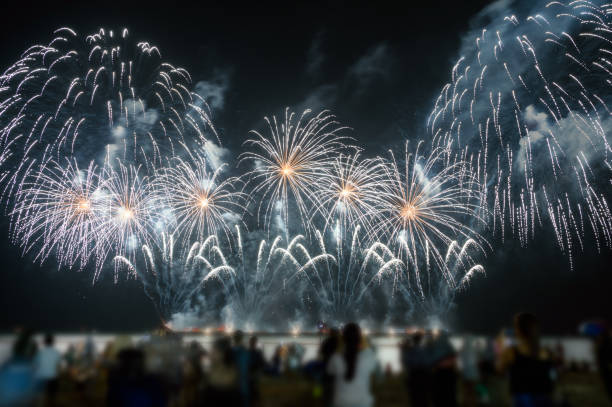 istock Spectators are watching colorful fireworks in the night sky on the beach 1160907596